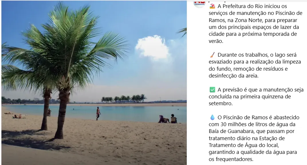 Piscinão de Ramos recebe serviço de manutenção da Prefeitura do Rio